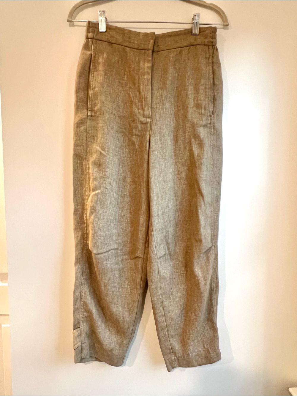 Zara Linen-Blend Cropped Trousers in Tan